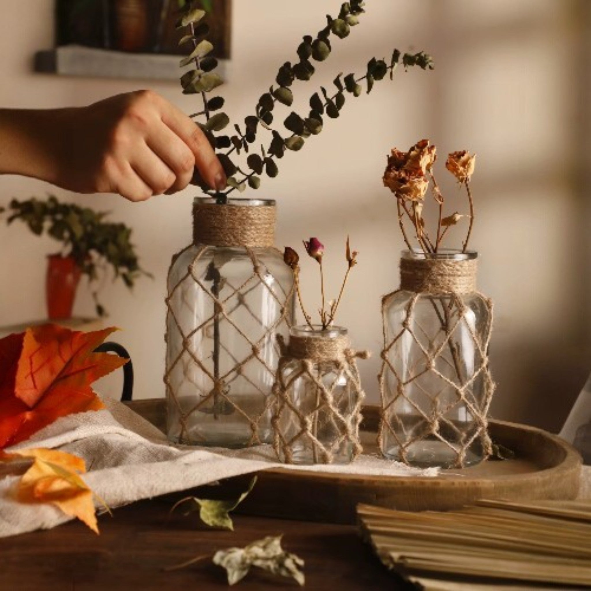 Rustic Hanging Glass Vase Rope