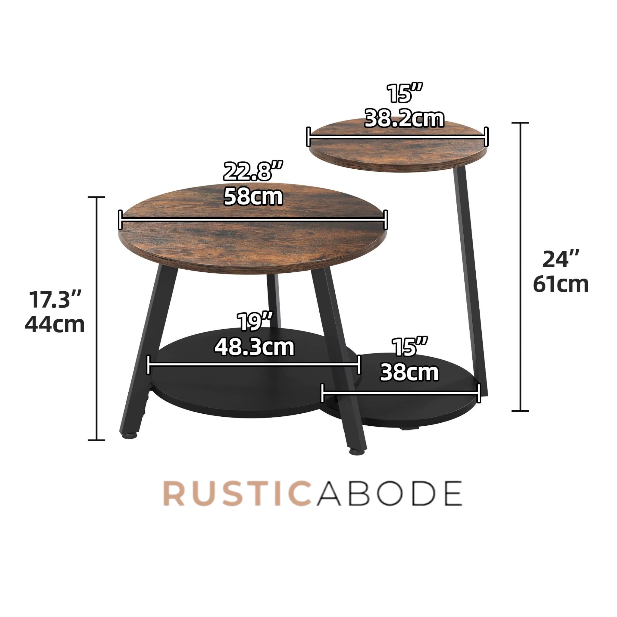 Rustic Brown 2-Piece Nesting Round Coffee Table