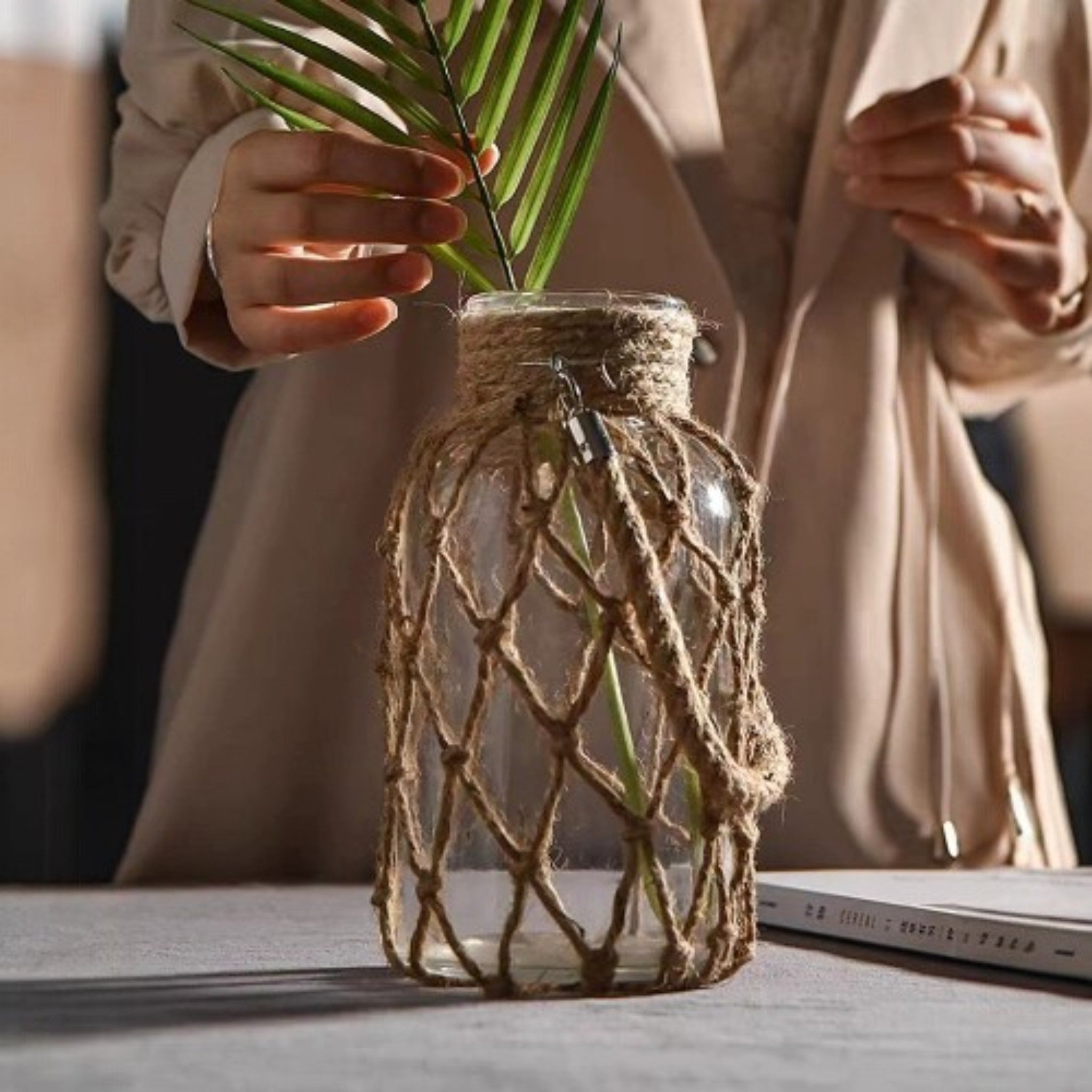 Rustic Hanging Glass Vase Rope